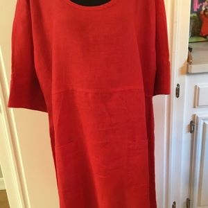 NWOT Flax Dress 100% Linen Red Tank Short sleeve Pockets women’s Size L. #S